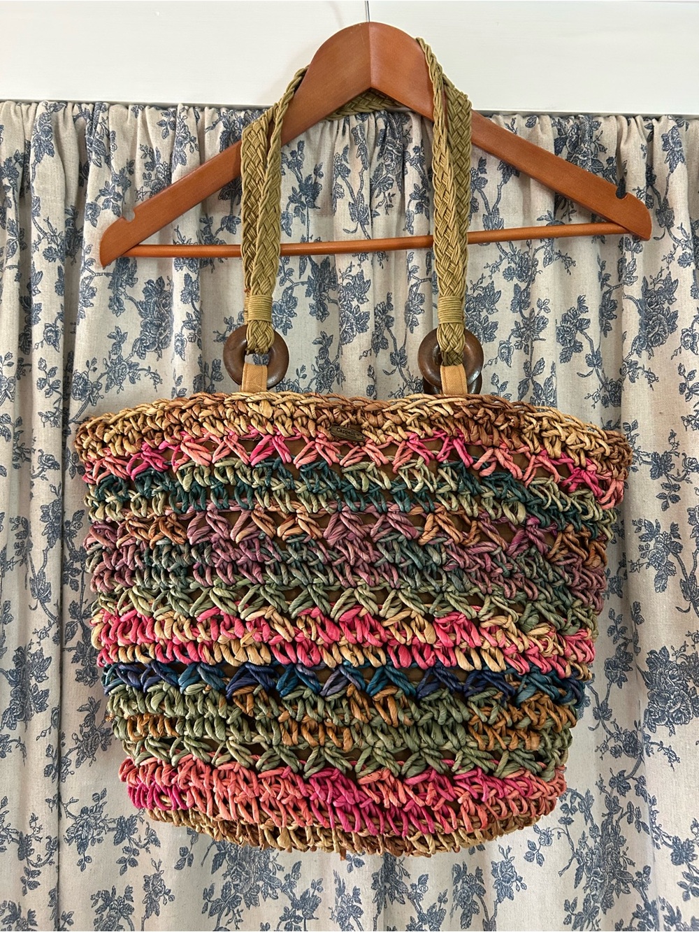 Handwoven Multicolor Straw Tote Bag - Neutral & Pink Accents